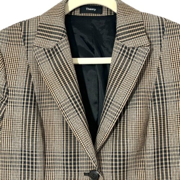 Theory Faringdon Blazer Jacket Check Size 12 Pre-Loved - Picture 2 of 5
